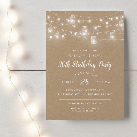Rustic String Lights Anniversaire Fête Invitation