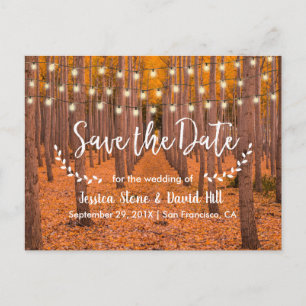 Rustic String Lights Autumn Wedding Save the Date Aankondigingskaart