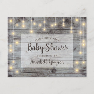 Rustic String Lights Baby shower Uitnodiging Briefkaart