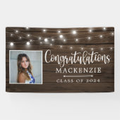 Rustic String Lights Barn Wood Afstuderen Foto Spandoek (Horizontaal)