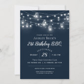 Rustic String Lights Birthday Party BBQ Uitnodigin Kaart (Voorkant)