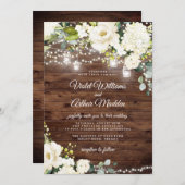 Rustic String Lights Bloemen Huwelijksuitnodiging Kaart (Voorkant / Achterkant)