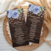 Rustic String Lights Blue Floral Wedding Programme