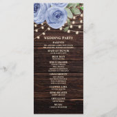 Rustic String Lights Blue Floral Wedding Programme (Dos)