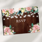 Rustic String Lights Blush Floral Wedding RSVP Briefkaart