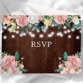 Rustic String Lights Blush Floral Wedding RSVP Briefkaart