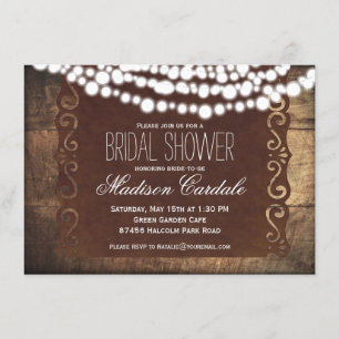 Rustic String Lights Bridal Shower Invitations Kaart