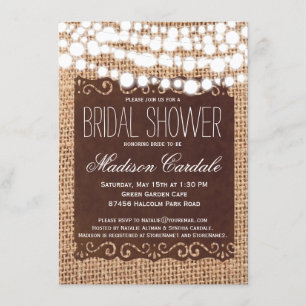 Rustic String Lights Bridal Shower Invitations Kaart