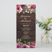 Rustic String Lights Burgundy Floral Mariage Menu (Debout devant)