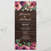 Rustic String Lights Burgundy Floral Mariage Menu (Devant)