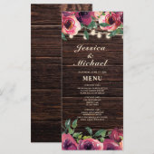 Rustic String Lights Burgundy Floral Wedding Menu (Voorkant / Achterkant)