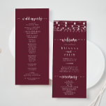 Rustic String Lights Burgundy Wedding Programme<br><div class="desc">Ce programme de mariage à cordes rustiques illumine la Bourgogne est parfait pour un mariage classique. Le design est orné de superbes lampes à cordes peintes à la main dans un arrière - plan bordeaux.</div>