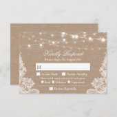 Rustic String Lights Burlap Menu Keuze RSVP (Voorkant / Achterkant)