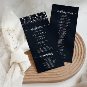 Rustic String Lights Calligraphy Wedding Programme Programma