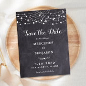 Rustic String Lights Chalkboard Slate Wedding Save Uitnodiging Briefkaart