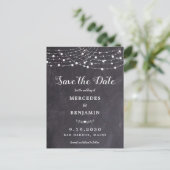 Rustic String Lights Chalkboard Slate Wedding Save Uitnodiging Briefkaart (Staand voorkant)