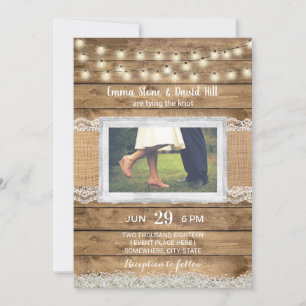 Rustic String Lights Country Weddenfoto Kaart