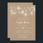 Rustic String Lights Couples Douche Invitation<br><div class="desc">Un modèle facile à utiliser pour la personnalisation et un prix abordable pour les couples imprimés. Ce design rustique chic présente des brins de lumières à cordes brillantes et des jarres de maçon sur un arrière - plan en papier imitation kraft. Personnalisez l'invitation avec les détails de votre parti ou...</div>
