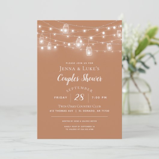Rustic String Lights Couples Douche Invitation (Debout devant)
