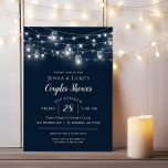 Rustic String Lights Couples Douche Invitation<br><div class="desc">Un modèle facile à utiliser pour la personnalisation et un prix abordable pour les couples imprimés. Ce design rustique chic présente des brins de lumières clignotantes et des jarres de maçon sur un arrière - plan bleu marine foncé. Personnalisez l'invitation avec les détails de votre parti ou customisez le texte...</div>