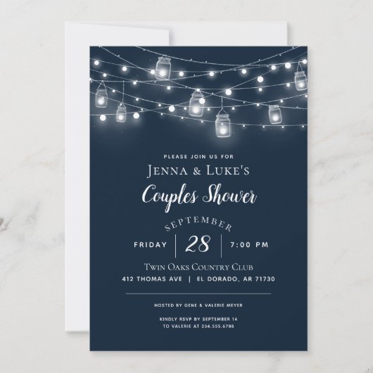 Rustic String Lights Couples Shower Uitnodiging (Voorkant)