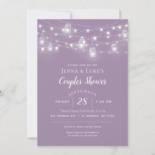Rustic String Lights Couples Shower Uitnodiging (Voorkant)