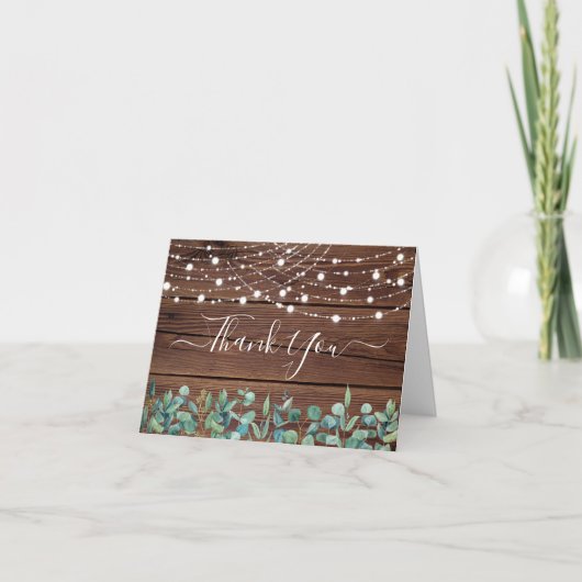 Rustic String Lights Eucalyptus Greenery Wedding Bedankkaart (Voorkant)