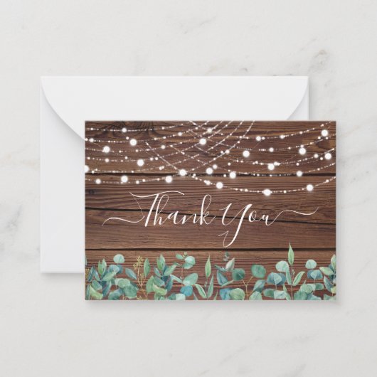 Rustic String Lights Eucalyptus Weddenschap Hartel Notitiekaartje (Voorkant)