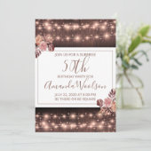 Rustic String Lights Floral 50th Birthday Kaart (Staand voorkant)