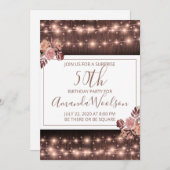 Rustic String Lights Floral 50th Birthday Kaart (Voorkant / Achterkant)