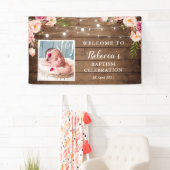 Rustic String Lights Floral Baby Baptism Welkom Spandoek (Insitu)