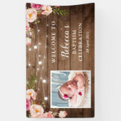 Rustic String Lights Floral Baby Baptism Welkom Spandoek (Verticaal)