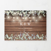 Rustic String Lights Floral Monogram Foto Weddensc Drieluik Uitnodiging (Cover)