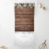 Rustic String Lights Floral Monogram Foto Weddensc Drieluik Uitnodiging (Binnen)