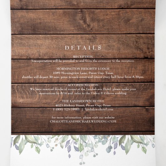 Rustic String Lights Floral Monogram Foto Weddensc Drieluik Uitnodiging (Binnenkant midden)