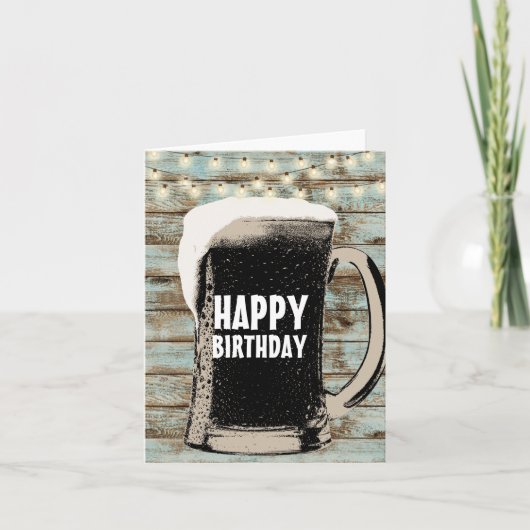 Rustic String Lights Giant Beer Glass Verjaardag Kaart (Voorkant)