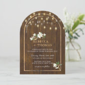 Rustic String Lights Gold Arch Magnolia Wedding Kaart (Staand voorkant)
