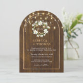 Rustic String Lights Gold Arch Magnolia Wedding Kaart (Staand voorkant)
