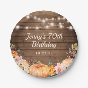 Rustic String Lights Herfst Pumpkin Happy Birthday Papieren Bordje