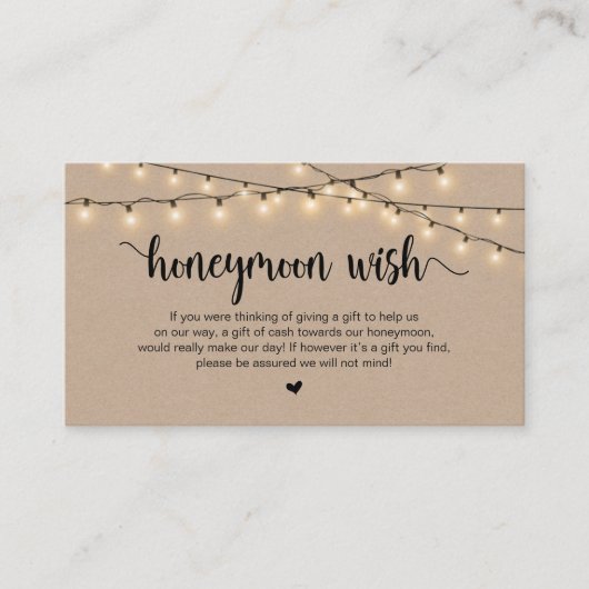 Rustic String Lights, Kraft, Honeymoon Wish Informatiekaartje (Voorkant)