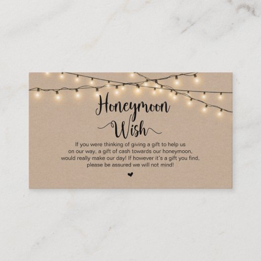 Rustic String Lights, Kraft, Honeymoon Wish Informatiekaartje (Voorkant)