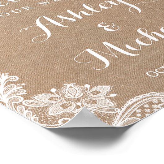 Rustic String Lights Lace Burlap Wedding Sign Poster (Hoek)