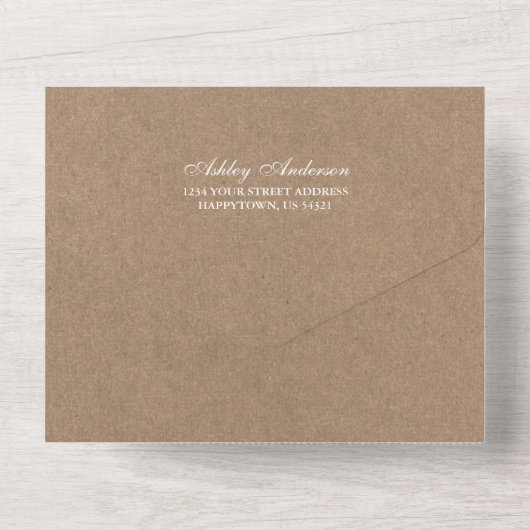 Rustic String Lights Lace Wedding Kraft All In One Uitnodiging (Achterkant)