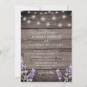 Rustic String Lights Lavender QR Code Weddenschap Kaart (Voorkant)