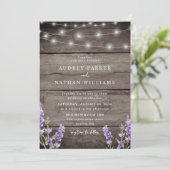 Rustic String Lights Lavender QR Code Weddenschap Kaart (Staand voorkant)