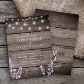 Rustic String Lights Lavender QR Code Weddenschap Kaart