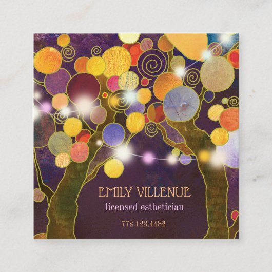 Rustic String Lights Love Trees Esthetician Vierkante Visitekaartje (Voorkant)