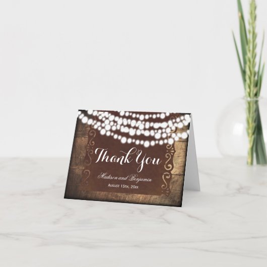 Rustic String Lights Mariage Merci Cartes (Devant)