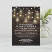 Rustic String Lights Mason Jar bruiloft uitnodigin Kaart (Staand voorkant)