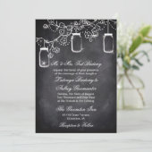 Rustic String Lights Mason Jar Chalkboard Wedding Kaart (Staand voorkant)